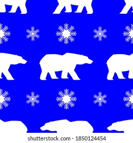 Polar bear and snowflakes, seamless pattern