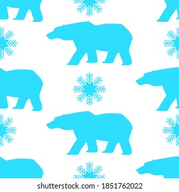 polar bear and snowflakes, seamless pattern, vector illustration