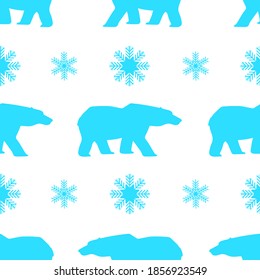 Polar bear and snowflakes seamless pattern, vector illustration