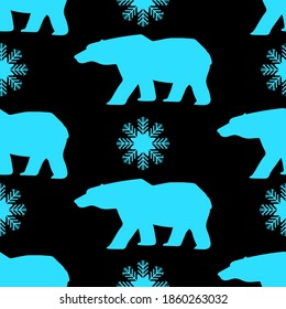 polar bear and snowflakes, seamless pattern, vector illustration