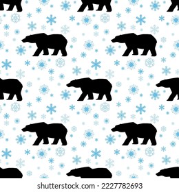 Polar bear and snowflakes, seamless pattern, vector illustration