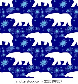 Oso polar y copos de nieve, patrón sin soldadura, ilustración vectorial