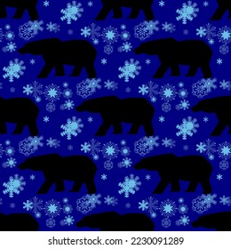Polar bear and snowflakes, seamless pattern, vector illustration