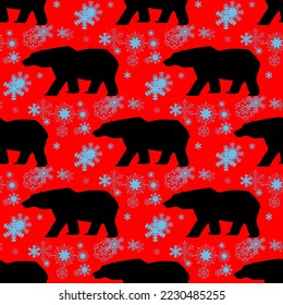 Polar bear and snowflakes, seamless pattern, vector illustration
