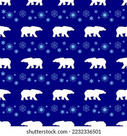 Polar bear and snowflakes, seamless pattern, vector illustration