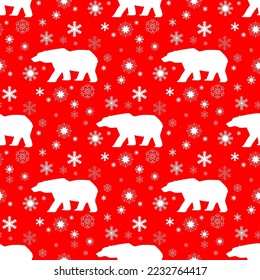 Polar bear and snowflakes, seamless pattern, vector illustration