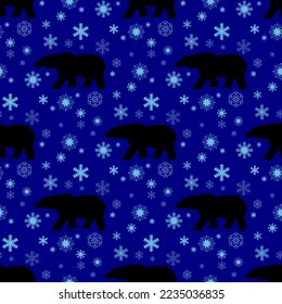 Polar bear and snowflakes, seamless pattern, vector illustration