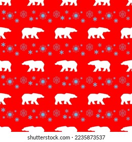 Polar bear and snowflakes, seamless pattern, vector illustration