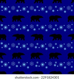 Oso polar y copos de nieve, patrón sin soldadura, ilustración vectorial