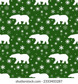 Polar bear and snowflakes, seamless pattern, vector illustration