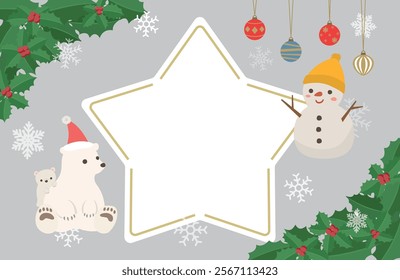 Polar bear and snowman winter vector frame material.