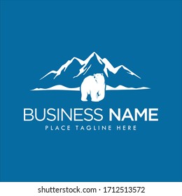 Polar Bear And Snowy Mountain Logo Design Vector Image