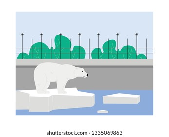 Polar bear in special captivity with cold temperatures, the large mammal is on the verge of extinction of its species, zoo vector illustration.