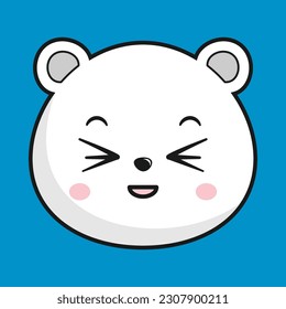 Polar Bear Squinting Face Head Kawaii Sticker Isolated