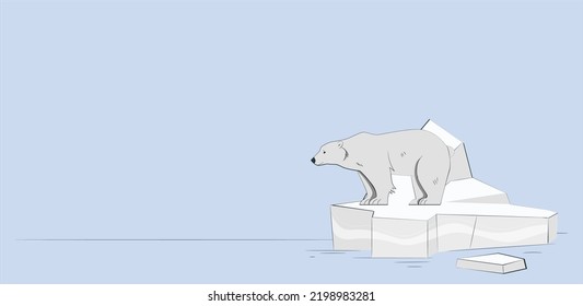 A polar bear standing on the edge of an ice floe in the Svalbard Archipelago. Polar bear on ice floe. Melting iceberg and global warming. Climate change. 3D illustration