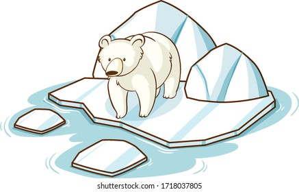 Polar bear standing on ice on white background illustration