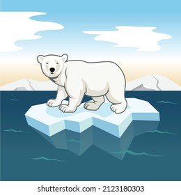 Polar bear standing on ice. Vector illustration.