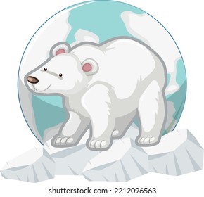 Polar bear standing on ice on white background illustration