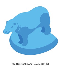 Polar bear standing on a melting ice floe, isometric illustration of arctic wildlife and climate change impact