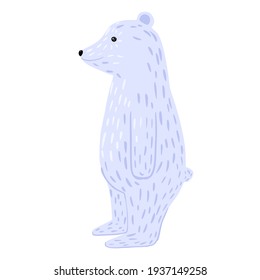 Polar bear standing on two paws isolated on white background. Animal white color character design from arctic. Doodle style vector illustration.