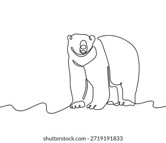 O urso polar está de pé numa linha contínua. Ilustração de vetor de desenho de linha única.