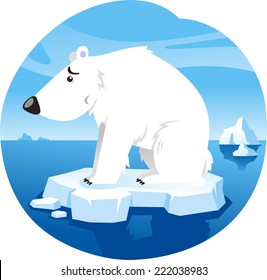 Polar Bear Standing Worried over climate change On Ice Vector Illustration Cartoon.