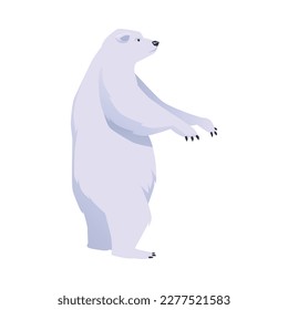 Polar bear stands on its hind legs. polar bear inhabitant of the polar circle and Arctic marine mammal, flat vector illustration isolated on white background.