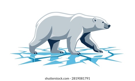 Polar bear strolling across icy terrain with striking blue hues and snow covered landscape capturing arctic wildlife and nature preservation imagery