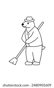 Polar Bear in Suit Sweeps Snow Clean vector silhouette icon