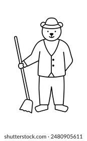 Polar Bear in Suit Sweeps Snow Clean vector silhouette icon