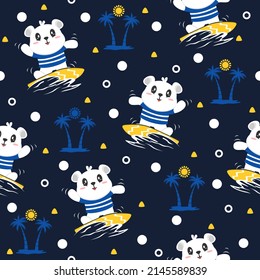 Polar bear surf cartoon pattern design concepts