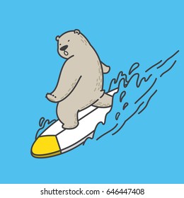 Polar Bear surf in Ocean sea illustration yellow blue vector