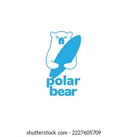 polar bear with surfboard logo design 