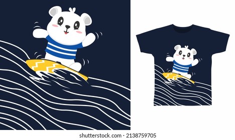 Polar bear surfing cartoon tshirt concept design