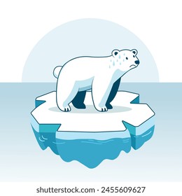 polar bear sweating on a melting ice cube. global warming