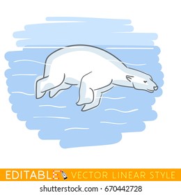 Polar bear swims. Editable line sketch. Stock vector illustration