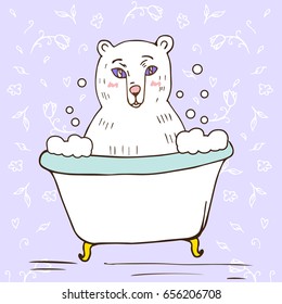 Polar bear taking bath. Cute illustration. 