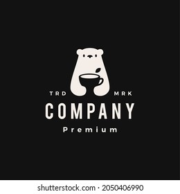 polar bear tea cup leaf hipster vintage logo vector icon illustration