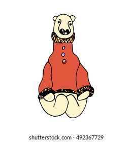 Polar bear tilde toy in sweater. Hand drawn. Children's illustration, print 