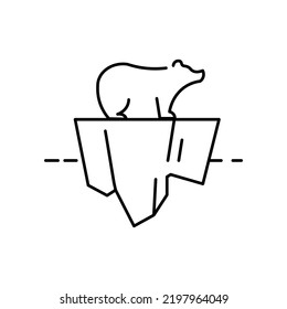 Polar Bear At The Tip Of The Iceberg Line Icon. Polar Bear On A Small Ice Sheet Due To Global Warming In The Polar Region To Reduce Carbon Or CO2 Emissions. Vector Line Icon For Business