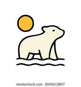 Polar bear under hot sun standing on melting ice, symbolizing climate change and global warming effects