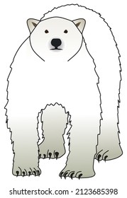 polar bear vector drawing on isolated white background standing walking cartoon mammal animal character funny cute childish comic logo icon sign object outline illustration snow ice arctic north pole