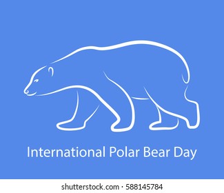 Polar bear. Vector drawing of outline polar bear on blue background. International Polar Bear Day