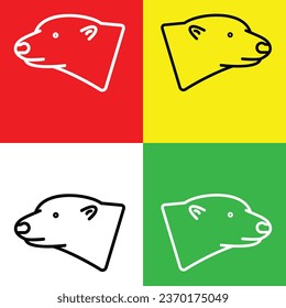 Polar bear Vector Icon, Lineal style icon, from Animal Head icons collection, isolated on Red, Yellow, White and Green Background.