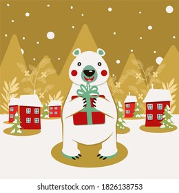 polar bear vector illustration happy new year and chrictmass card 