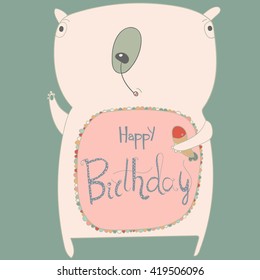 Polar bear. Vector illustration. Happy Birthday