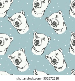 Polar bear vector illustration. Seamless pattern with white bear 