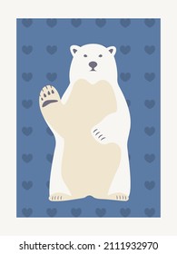 Polar bear vector poster. Cute polar bear with raised paw vector illustration.
