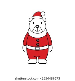 Polar Bear Vector with Santa Claus Hat - Christmas Bear