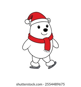 Polar Bear Vector with Santa Claus Hat - Christmas Bear